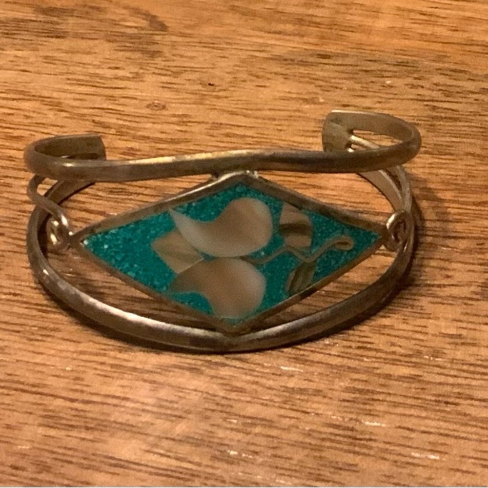 Silver and Teal Women's Bracelet Alpaca Silver